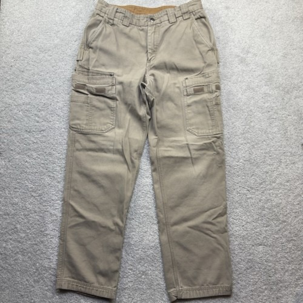 Duluth Trading Co Cargo Work Pants Men's 35x34 Khaki Tan Cotton Utility